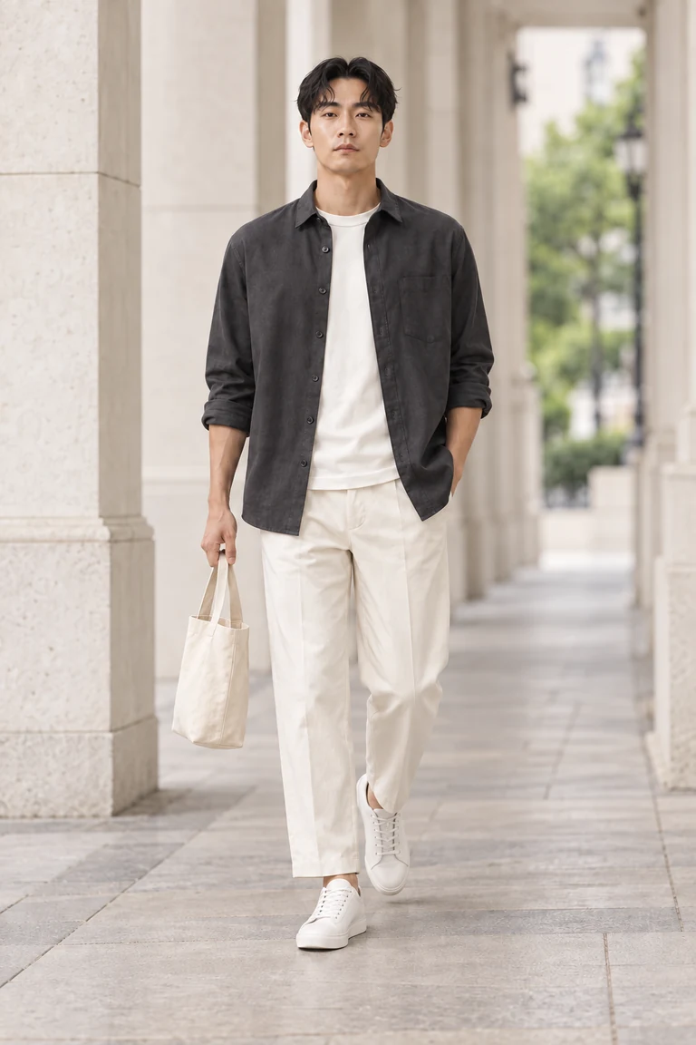 Everyday outfit featuring the same charcoal shirt